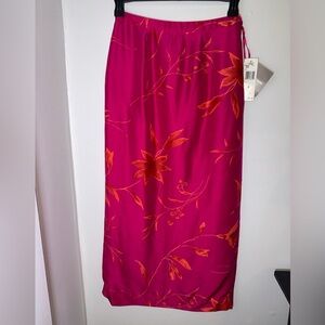NWT 100% SILK Pink and Orange Floral Skirt 0047
